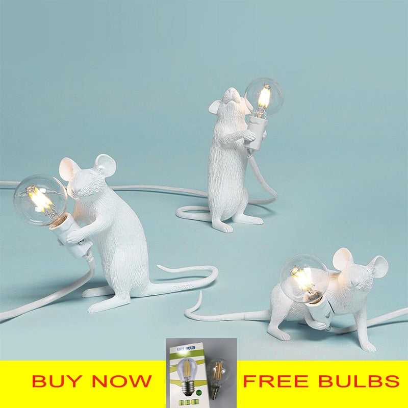 Postmodern Resin Animal Rat Mouse Table Lamp Small Mini Mouse Cute LED Night Lights Home Decor Desk Lights Seletti Bedside Lamp