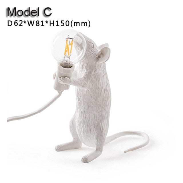 Postmodern Resin Animal Rat Mouse Table Lamp Small Mini Mouse Cute LED Night Lights Home Decor Desk Lights Seletti Bedside Lamp