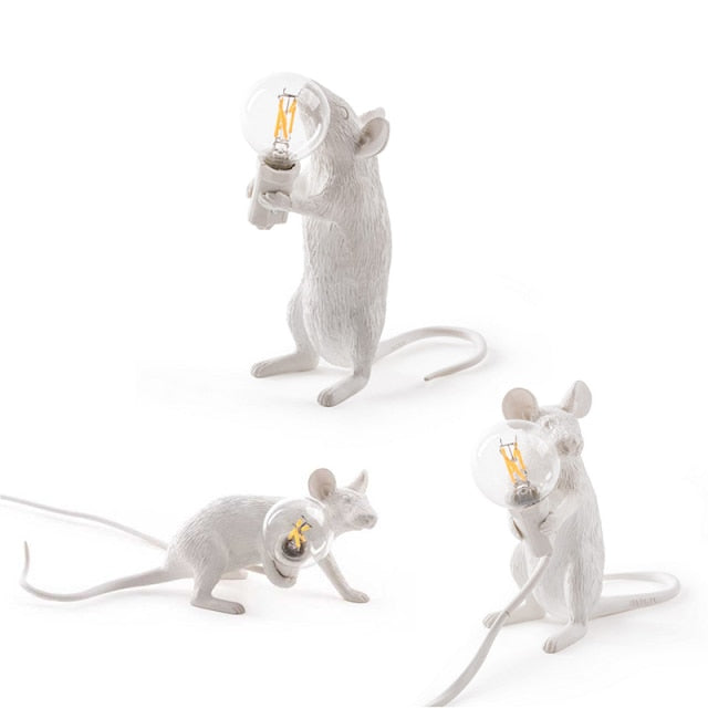 Postmodern Resin Animal Rat Mouse Table Lamp Small Mini Mouse Cute LED Night Lights Home Decor Desk Lights Seletti Bedside Lamp