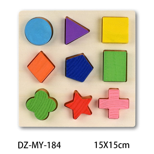 Montessori Wooden Puzzles Hand Grab Boards Toys Tangram Jigsaw Baby Educational Toys Cartoon Vehicle Animals Fruits 3D Puzzles