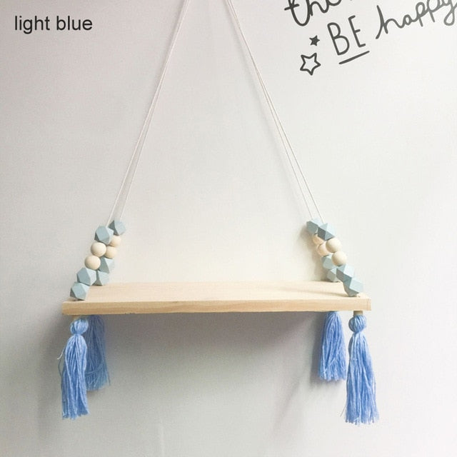 Nordic style colorful beads tassel wooden Wall Shelf Wall clapboard decoration Children room kids clothing store display stand