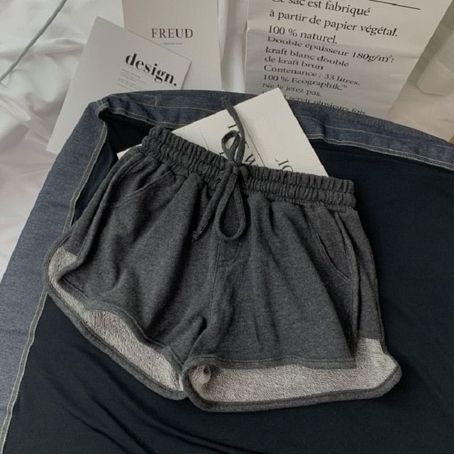 Summer Gray Shorts Women Fashion Ladies Elastic Waists Short Pants Girl Casual Cotton Shorts Black Home Shorts For Female S-XL