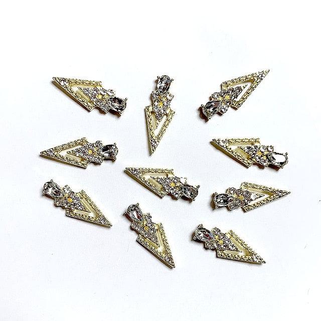 10Pcs K Gold Luxury AB diamond  triangle 3D Nail Art Decorations Nails Rhinestones Nail Supplies Charms Stone 2020 New Arrival