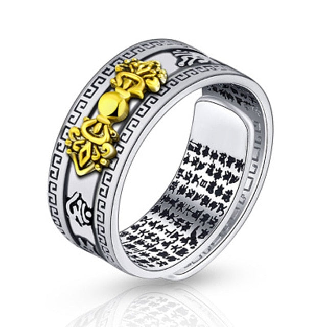 Feng Shui Pixiu Charms Ring Amulet Protection Wealth Lucky Open Adjustable Ring Buddhist Jewelry for Women Men Gift