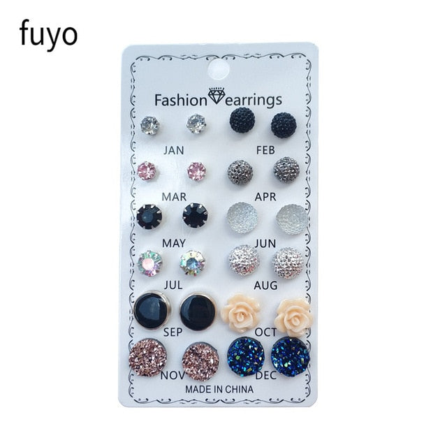 12 pairs/set Crystal Fashion Earrings Set Women Jewelry Accessories Piercing Ball Stud Earring kit Bijouteria brincos New 2019