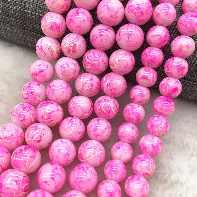 Wholesale 4/6/8/10mm Glass Beads Round Loose Spacer Beads Pattern For Jewelry Making DIY Bracelet Necklace