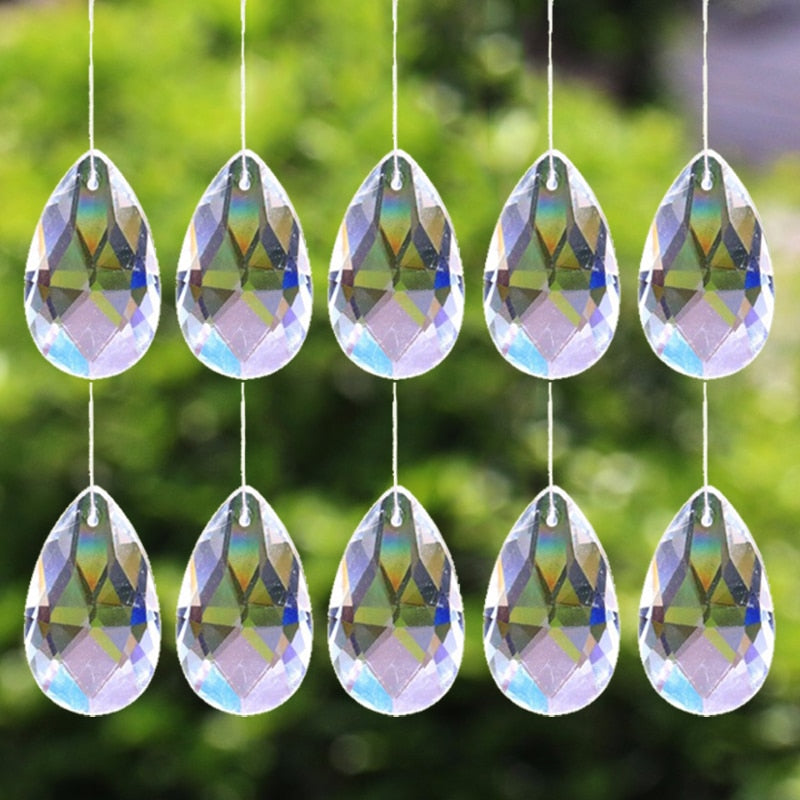 10Pcs Tear Drop 28mm Clear Glass Crystal Prism DIY Pendant Chandelier Jewelry Suncatcher Spacer Faceted