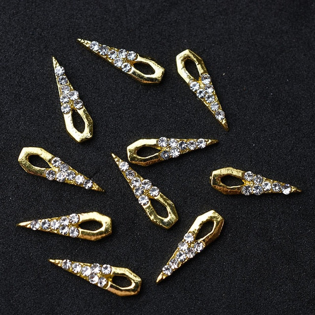 10pcs Gold 3D Simple Charm Crystal Japan Nail Rhinestone Alloy Nail Art Decorations Glitter DIY Nails Accessories Supplies HOT