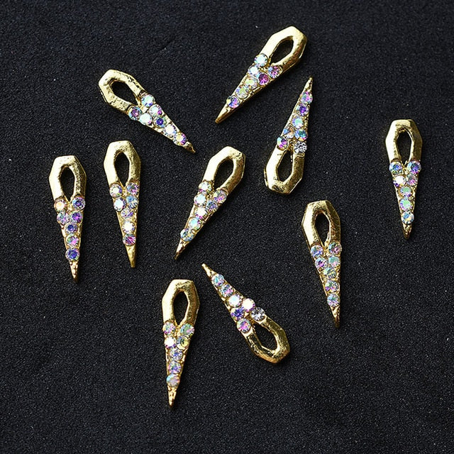 10pcs Gold 3D Simple Charm Crystal Japan Nail Rhinestone Alloy Nail Art Decorations Glitter DIY Nails Accessories Supplies HOT