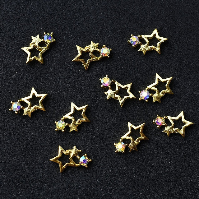10pcs Gold 3D Simple Charm Crystal Japan Nail Rhinestone Alloy Nail Art Decorations Glitter DIY Nails Accessories Supplies HOT