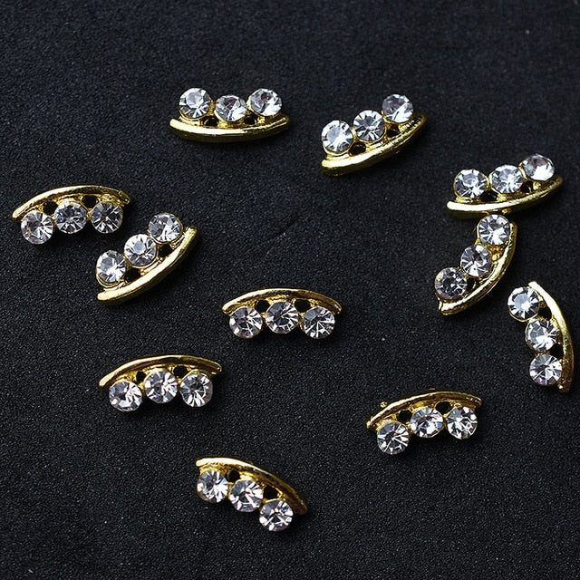 10pcs Gold 3D Simple Charm Crystal Japan Nail Rhinestone Alloy Nail Art Decorations Glitter DIY Nails Accessories Supplies HOT