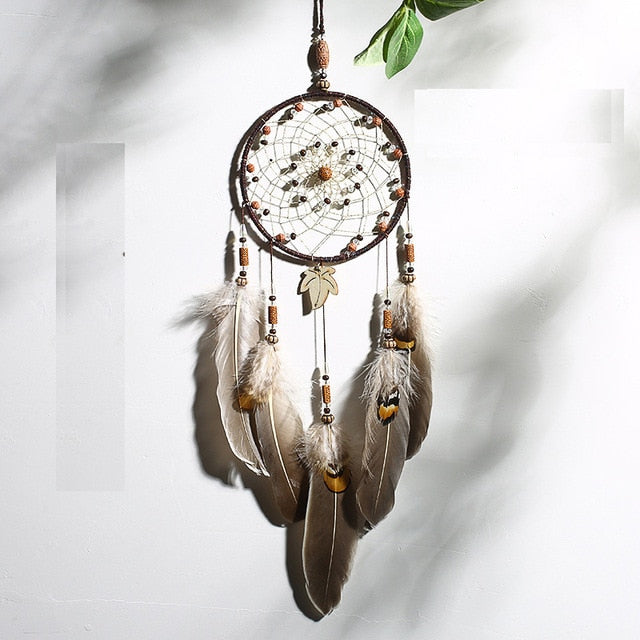 Original silver gray dream catcher 2 ring Indian feather hanging art gifts to bestie friends creative valentine's day gifts