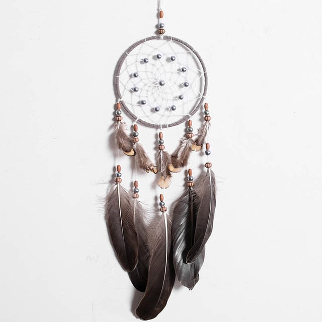 Original silver gray dream catcher 2 ring Indian feather hanging art gifts to bestie friends creative valentine's day gifts