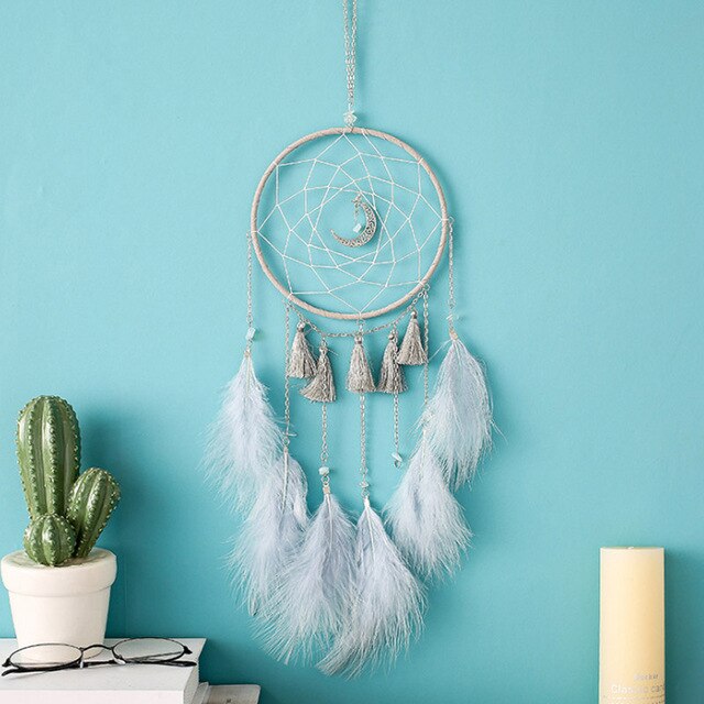 Original silver gray dream catcher 2 ring Indian feather hanging art gifts to bestie friends creative valentine's day gifts