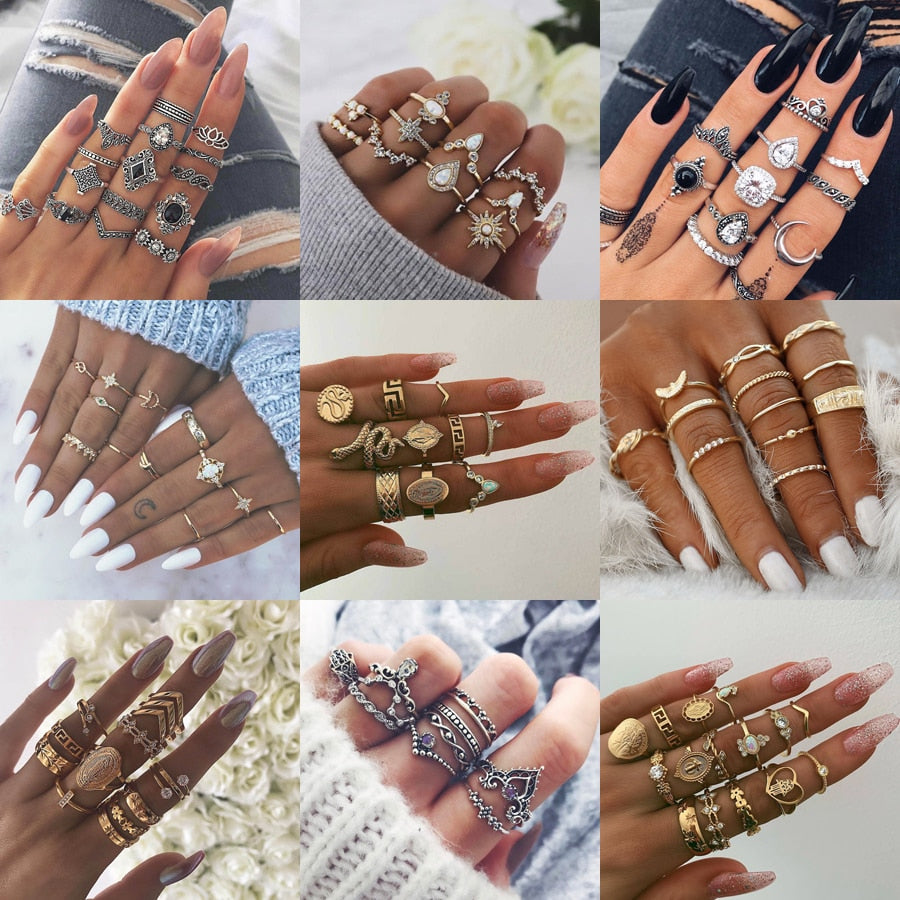 30 Styles Trendy Boho Midi Knuckle Ring Set For Women Crystal Geometric Finger Rings Fashion Bohemian Jewelry