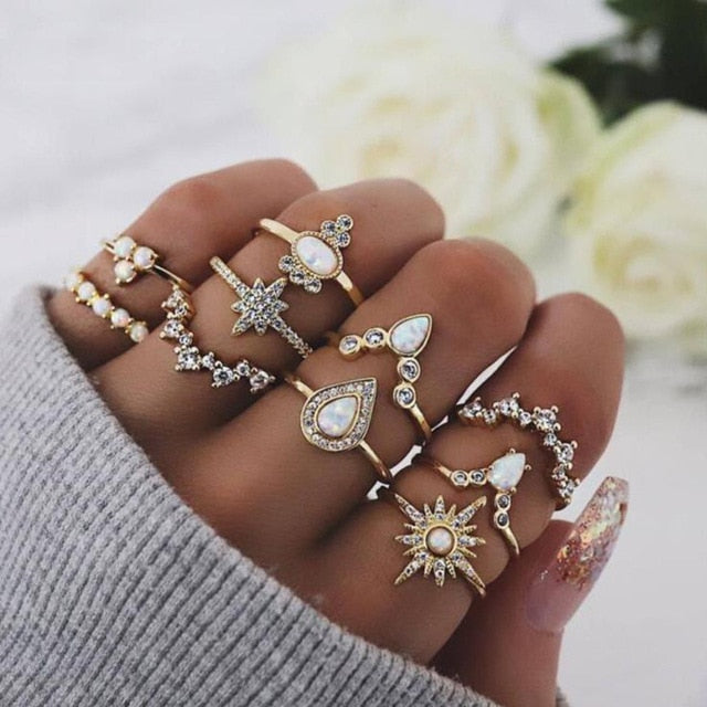 30 Styles Trendy Boho Midi Knuckle Ring Set For Women Crystal Geometric Finger Rings Fashion Bohemian Jewelry