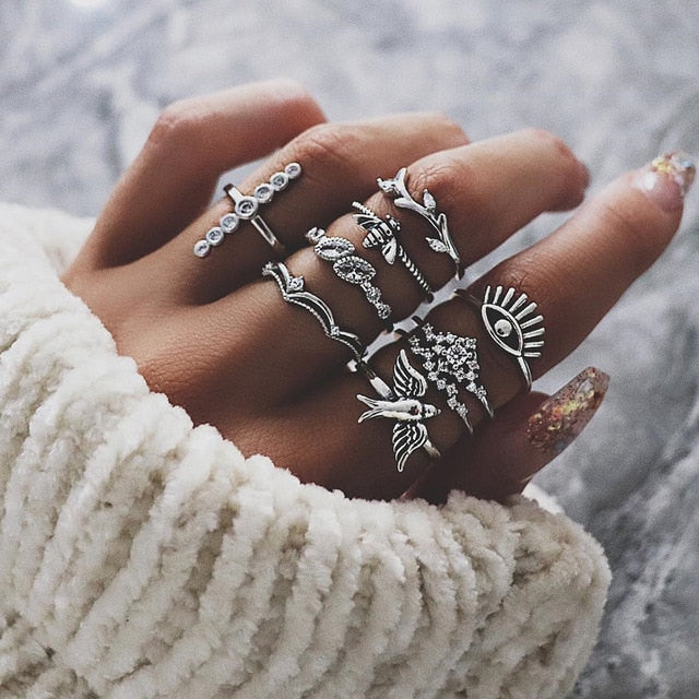 30 Styles Trendy Boho Midi Knuckle Ring Set For Women Crystal Geometric Finger Rings Fashion Bohemian Jewelry