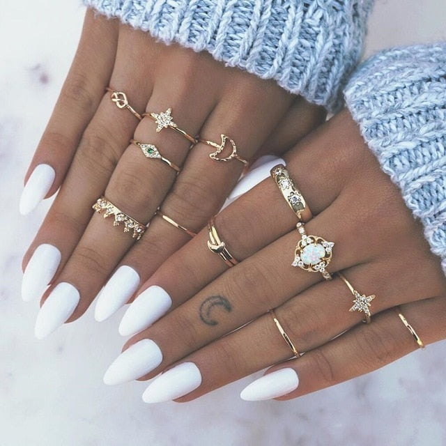 30 Styles Trendy Boho Midi Knuckle Ring Set For Women Crystal Geometric Finger Rings Fashion Bohemian Jewelry