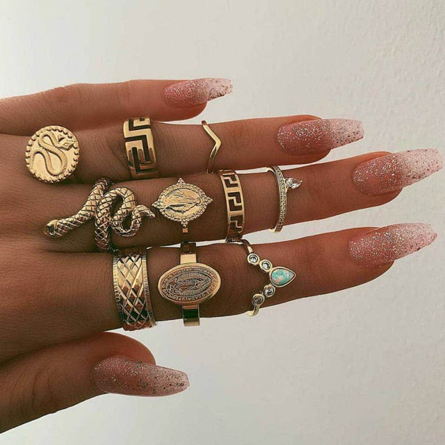 30 Styles Trendy Boho Midi Knuckle Ring Set For Women Crystal Geometric Finger Rings Fashion Bohemian Jewelry