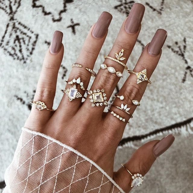 30 Styles Trendy Boho Midi Knuckle Ring Set For Women Crystal Geometric Finger Rings Fashion Bohemian Jewelry