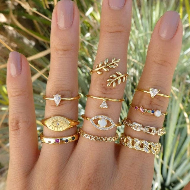 30 Styles Trendy Boho Midi Knuckle Ring Set For Women Crystal Geometric Finger Rings Fashion Bohemian Jewelry