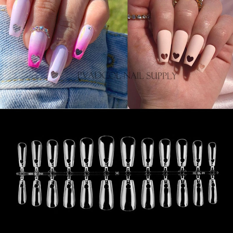 Cute Heart Medium Coffin False Nail Tips Full Cover Nails Fake Tip Press On Salon Manicure Supply Supply