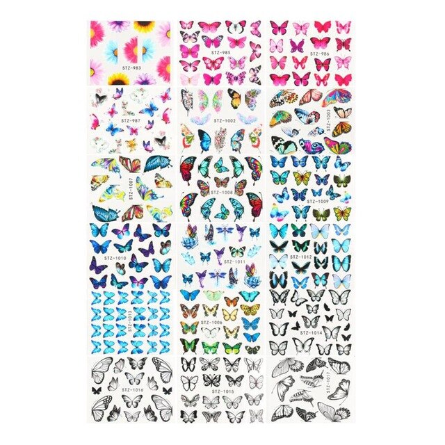 1/30 Sheets Nail Art Stickers Transfer Decals Butterfly Designs Watermark Manicure Tips Decorations Supplies