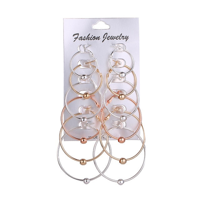 6 Pairs/set 2020 New Fashion Round Circle Hoop Earrings Set For Women Girl Punk Style Brincos Round Earrings Party Jewelry Gift