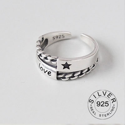 Vintage Silver Color Metal Punk Letter Open Rings Design Finger Rings for Women men Party Jewelry Gifts LETTER