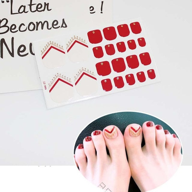 D34 Adhesive Toe Nail Sticker Glitter Summer Style Tips Full Cover Toe Nail Art Supplies Foot Decal for Women Girls Drop Ship