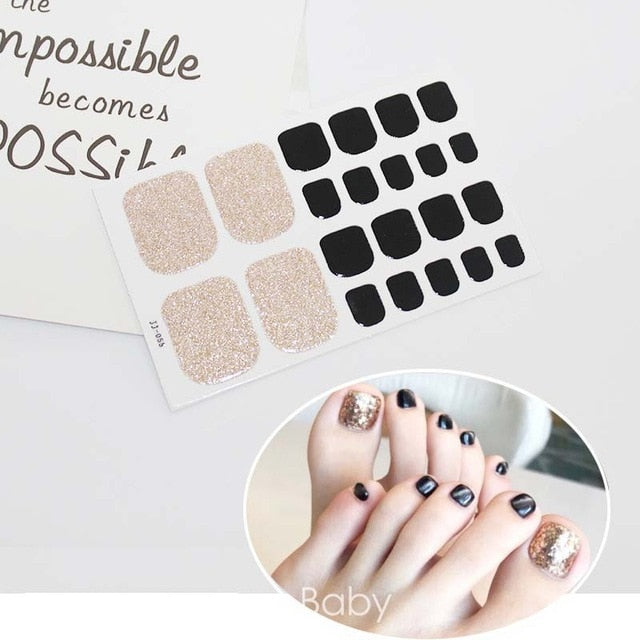 D34 Adhesive Toe Nail Sticker Glitter Summer Style Tips Full Cover Toe Nail Art Supplies Foot Decal for Women Girls Drop Ship