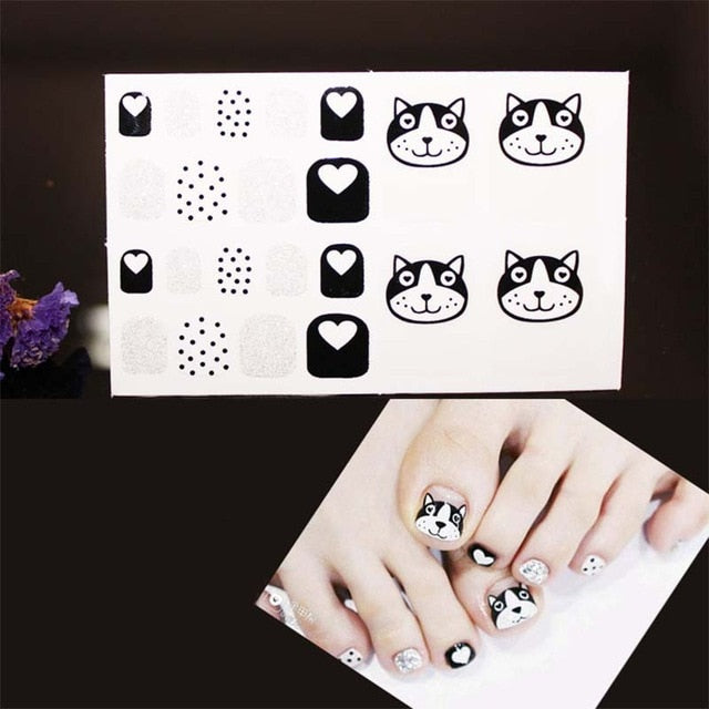 D34 Adhesive Toe Nail Sticker Glitter Summer Style Tips Full Cover Toe Nail Art Supplies Foot Decal for Women Girls Drop Ship