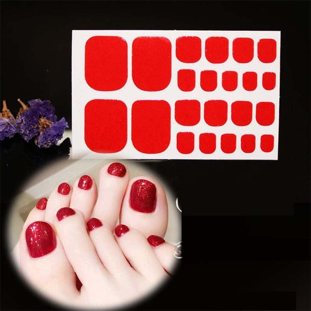 D34 Adhesive Toe Nail Sticker Glitter Summer Style Tips Full Cover Toe Nail Art Supplies Foot Decal for Women Girls Drop Ship