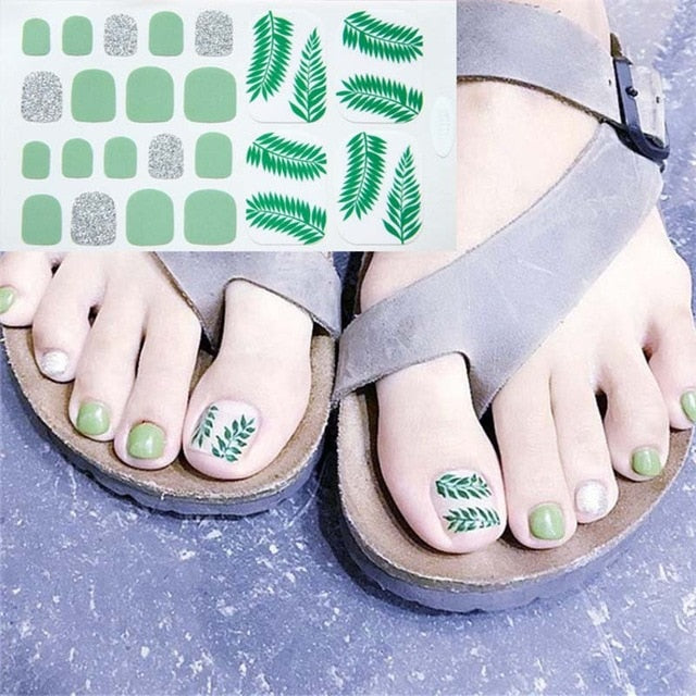 D34 Adhesive Toe Nail Sticker Glitter Summer Style Tips Full Cover Toe Nail Art Supplies Foot Decal for Women Girls Drop Ship