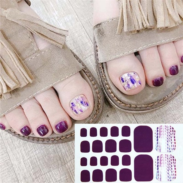 D34 Adhesive Toe Nail Sticker Glitter Summer Style Tips Full Cover Toe Nail Art Supplies Foot Decal for Women Girls Drop Ship