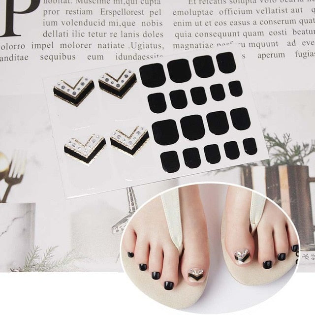 D34 Adhesive Toe Nail Sticker Glitter Summer Style Tips Full Cover Toe Nail Art Supplies Foot Decal for Women Girls Drop Ship