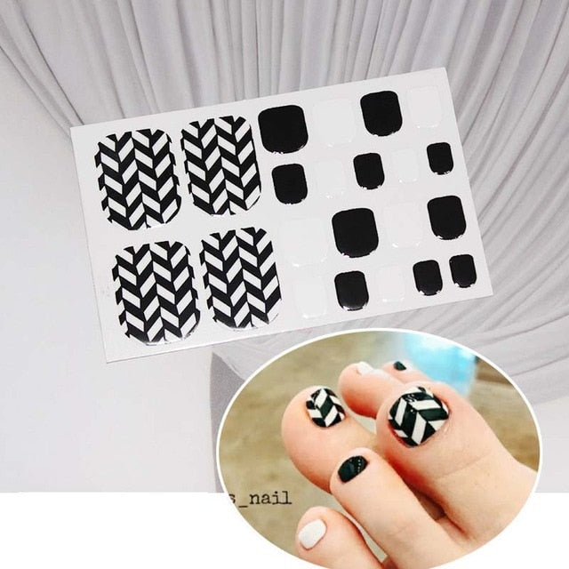 D34 Adhesive Toe Nail Sticker Glitter Summer Style Tips Full Cover Toe Nail Art Supplies Foot Decal for Women Girls Drop Ship