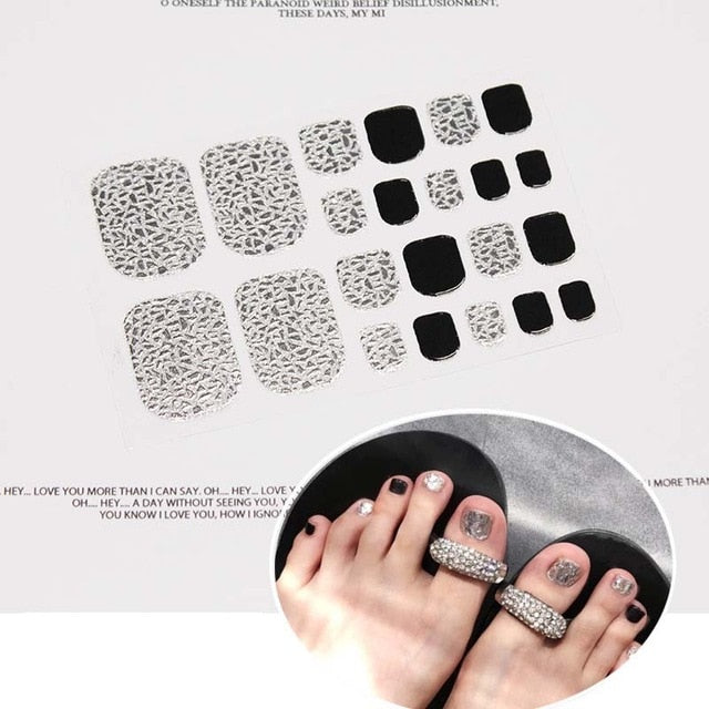 D34 Adhesive Toe Nail Sticker Glitter Summer Style Tips Full Cover Toe Nail Art Supplies Foot Decal for Women Girls Drop Ship