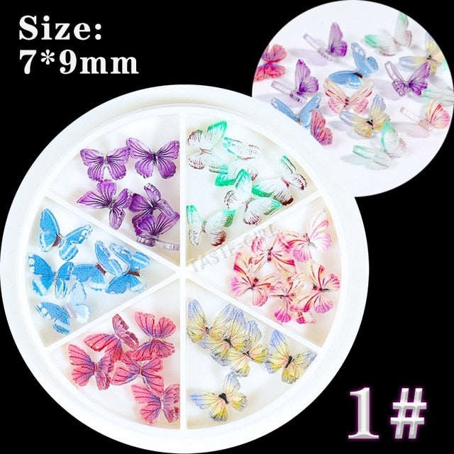 30 PCS/Wheel 3D Colorful Butterfly Charm Nail Art Rhinestones Decoration Pixie Ornaments DIY Manicure AB