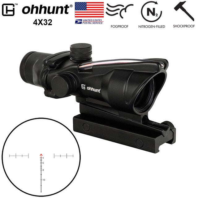 SHIP FROM USA ohhunt 4x32 Hunting RifleScopes Red or Green Glass Etched Reticle Real Fiber Optics Rifle Scope