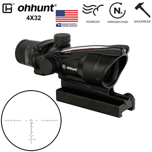 SHIP FROM USA ohhunt 4x32 Hunting RifleScopes Red or Green Glass Etched Reticle Real Fiber Optics Rifle Scope