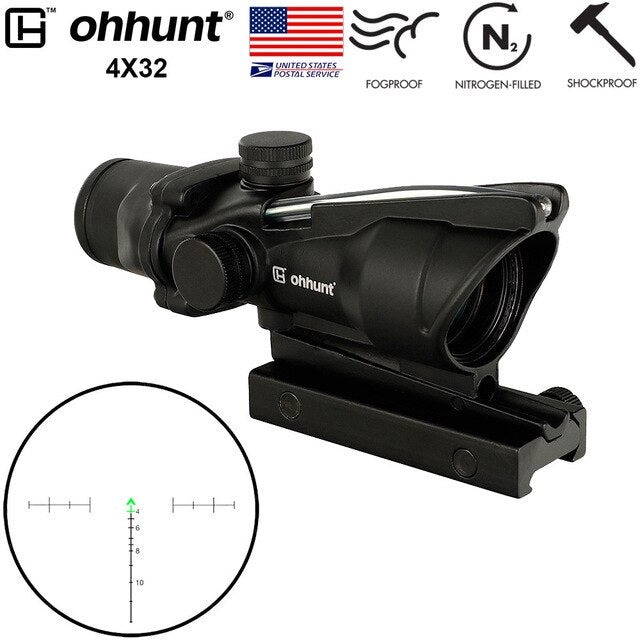 SHIP FROM USA ohhunt 4x32 Hunting RifleScopes Red or Green Glass Etched Reticle Real Fiber Optics Rifle Scope