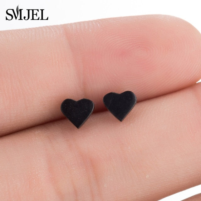 SMJEL Stainless Steel Earrings Geometric Women Men Hip hop Black Star Moon Stud Earring Fashion Jewelry Best Gift for Friend