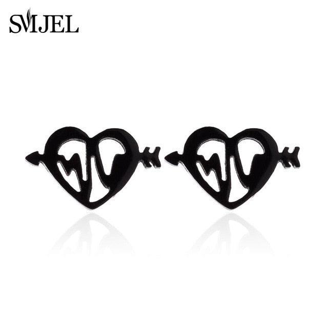 SMJEL Stainless Steel Earrings Geometric Women Men Hip hop Black Star Moon Stud Earring Fashion Jewelry Best Gift for Friend