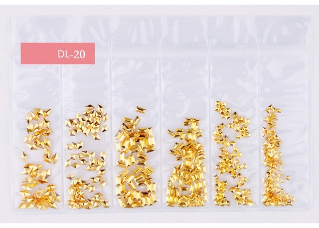 Star Month Hollow Gold and Silver Nail Art Metal Shell 3D Nail Decoration Studs Rhinestones Nail Art Design Charms Stone 1 Bag