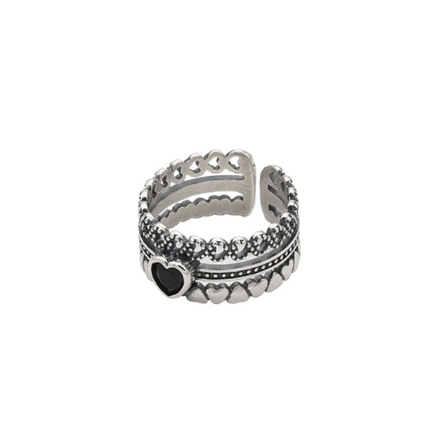 XIYANIKE 925 Sterling Silver Width Rings for Women Couples Vintage Trendy LOVE Heart Multilayer Thai Silver Jewelry Party Gifts