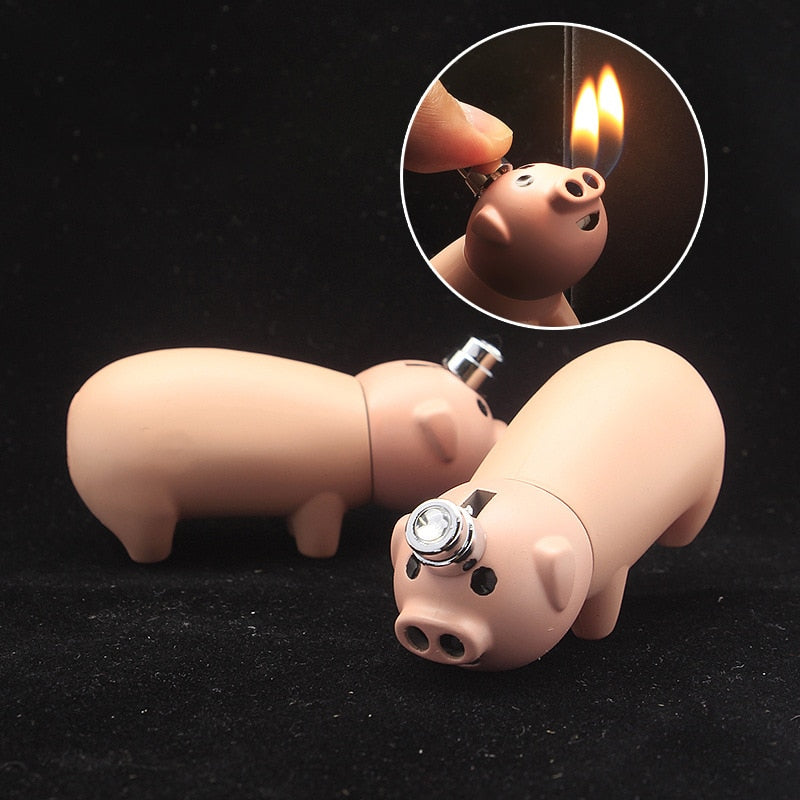 Creative Pig Shaped Butane Lighter Gas Torch Personalized Gift Custom Love Pig Double Fire Lighter Dropship Suppliers