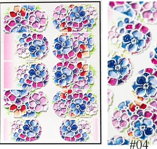 1pc 3D Acrylic Engraved  Nail Sticker Embossed White&Pink Color Flower Water Decals Empaistic Nail Water Slide Decals Z0342