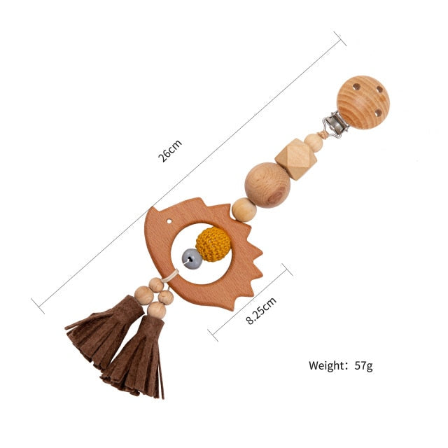 1pc Wooden Music Rattle Animal Star Mobile Holder Teething Pendant Wooden Gym Rodent Silicone Beads Necklace Clip Stroller Arch