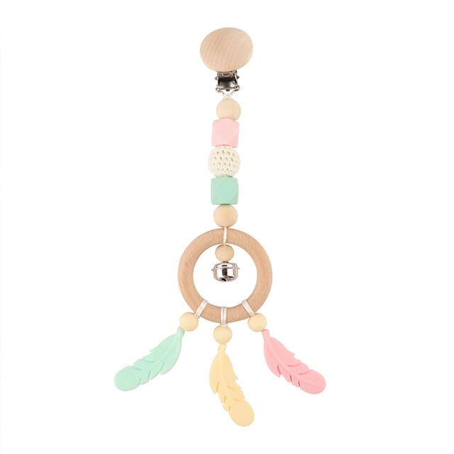 1pc Wooden Music Rattle Animal Star Mobile Holder Teething Pendant Wooden Gym Rodent Silicone Beads Necklace Clip Stroller Arch